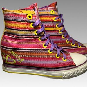 SKECHERS Daddys Money Gimme Secret Wedge Heel Stripe High Top Sneakers Women 7.5